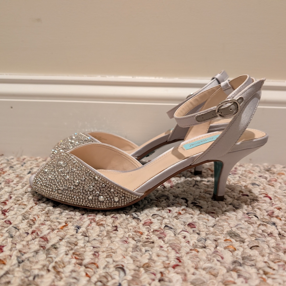 Sparkly Rhinestone Silver Betsey Johnson Heels - Picture 2 of 6